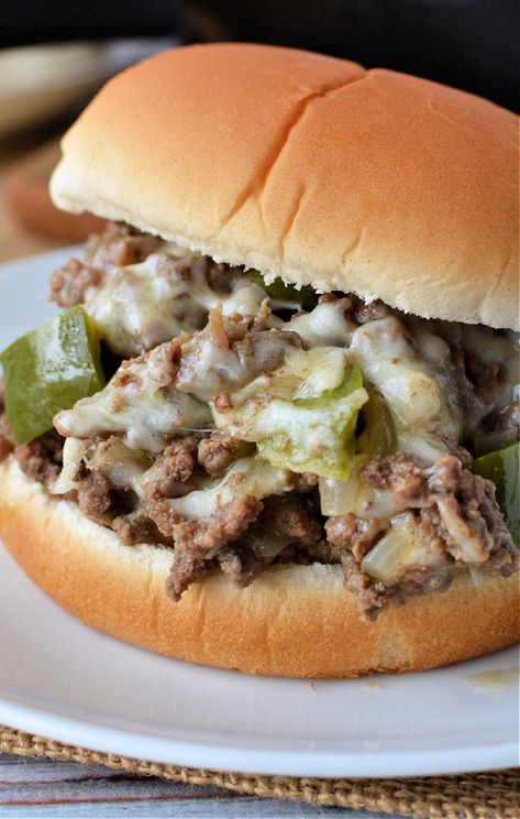 Sloppy Joe philly cheesesteak sandwiches with ground beef are here! Easy fusion between sloppy joes and cheesesteaks with cheese. Philly Cheese Steak Sloppy Joes, Cheese Steak Sloppy Joes, Philly Cheesesteak Sloppy Joes, Philly Cheese Steak Sandwich, Cheese Steak Sandwich, Sloppy Joes Recipe, Philly Cheese, Cheese Steak, Green Bell Pepper