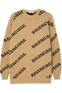 Balenciaga - Oversized Intarsia Wool-blend Sweater - Beige Balenciaga Sweater, Balenciaga Style, Balenciaga Logo, Logo Knit, Skirt Shoes, Eyes Model, Oversized Jacket, Sweater Material, Beige Sweater