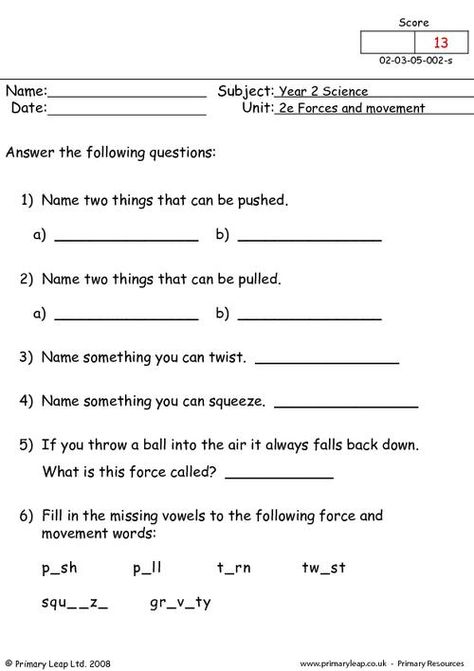 PrimaryLeap.co.uk - Forces and movement questions 1 Worksheet Force Worksheet, Forces And Motion 1st Grade, Forces And Motion 3rd Grade Worksheets, 3rd Grade Force And Motion, Third Grade Force And Motion Activities, Repeated Addition Worksheets, 3rd Grade Science Force And Motion, Suffixes Worksheets, Force And Pressure