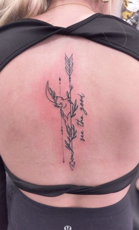 Simplistic Sleeve Tattoo, Antler Back Tattoo, Back Tattoo Women Western, Western Back Tattoos For Women, Country Spine Tattoos For Women, Tattoo Ideas Female Country, Spine Tattoos For Women Western, Western Shoulder Tattoos For Women, Country Sleeve Tattoos For Women