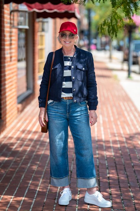 Styling Five Fall Fashion Trends for Women Over 50 - Dressed for My Day High Cuffed Jeans, Cuffed Jeans Outfit, Wide Leg Jean Outfits, Wide Cuff Jeans, Jeans For Fall, Dressed For My Day, Womens Utility Jacket, Rolled Cuff Jeans, Cuff Jeans