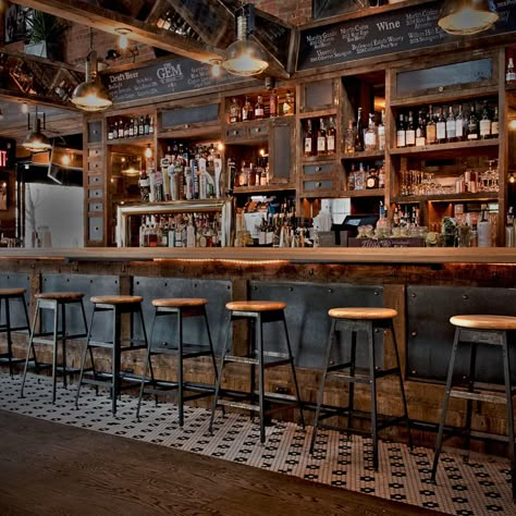 The Gem Saloon - New York, NY Rustic Bar Aesthetic, Saloon Style Bar, Modern Saloon Bar, Bar Interior Design Rustic, Western Bar Aesthetic, Saloon Bar Ideas, Country Pub Interior, Barn Bar Ideas, Commercial Bar Design