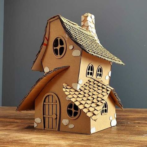 Creative Mom Cardboard Box Houses Diy, Hobbit Houses Diy, Cardboard Box Houses, Hobbit Houses, Xmas Village, Fairy House Crafts, Cardboard Box Crafts, Fairy House Diy, Creative Mom