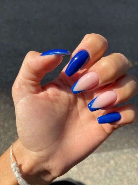 Blue Winter Formal Nails, Ballerina Blue Nails, Blue Nails Ballerina, Blue Ballerina Nails, Nail Colors Blue, Glitter Blue Nails, Nails Inspiration Ballerina, Best Winter Nail Colors, Japanese Beauty Products