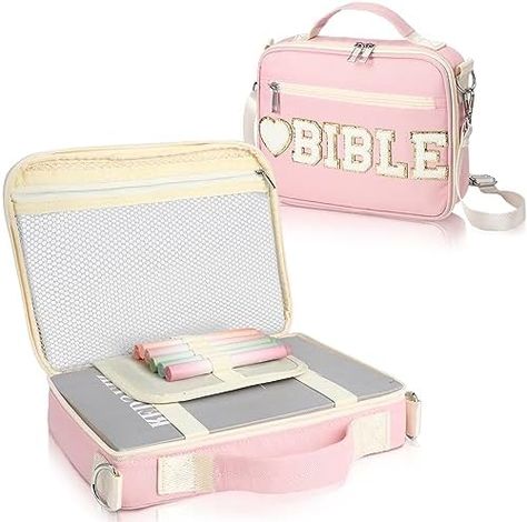 Silkfly Large Chenille Letter Bible Cover for Girl Portable Preppy Patches Bible Case Church Bible Bag for Women with Handle and Shoulder Strap Bible Totes for Bible Study Accessories(Pink) Preppy Patches, Bible Study Bag, Study Accessories, Bible Cases, Bible Bag, Bible Cover, Accessories Pink, Bible Covers, Christmas Wishlist