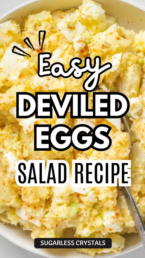 Experience a burst of flavors with this delectable Deviled Egg Potato Salad. Perfect for picnics, tailgating, and summer gatherings, this unique recipe is your all-rounder appetizer, easy side dish, and healthy salad recipe rolled into one. A guaranteed crowd-pleaser. Deviled Egg Potato Salad Recipe, Healthy Bbq Side Dishes, Egg Potato Salad, Bbq Side Dish Recipes, Summer Lunch Recipes, Deviled Egg Potato Salad, Simple Appetizers, Appetizer Easy, Deviled Egg Salad