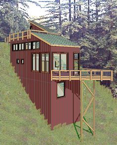 House on Slope on Pinterest | house plans, architects and garage apar… Houses On Slopes, Hillside Homes, Stilt Home, House On Slope, Sloping Lot House Plan, Board House, Log Home Plan, Slope House, Silo House