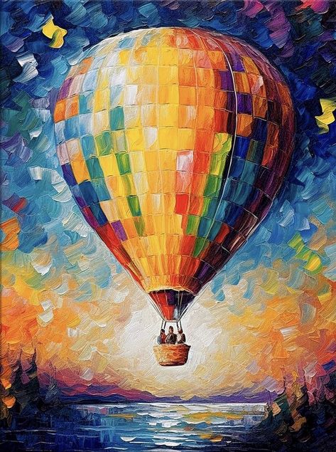 Hot Air Balloon Painting, Air Balloon Painting, Fauvist Art, Emotional Painting, Balloon Painting, Abstract Face Art, Modern Art Paintings Abstract, Beautiful Art Paintings, Landscape Paintings Acrylic