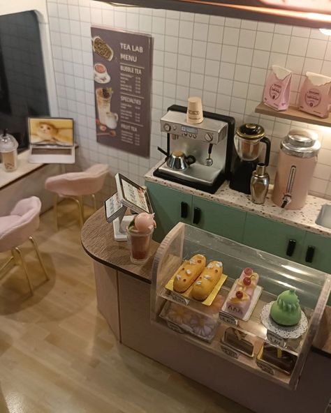 Miniature boba tea shop For sale #miniatures #miniatureart #bobatea Boba Store, Sims Architecture, Boba Tea Shop, Boba Shop, Fruit Tea, Boba Tea, July 11, Tea Shop, Bubble Tea