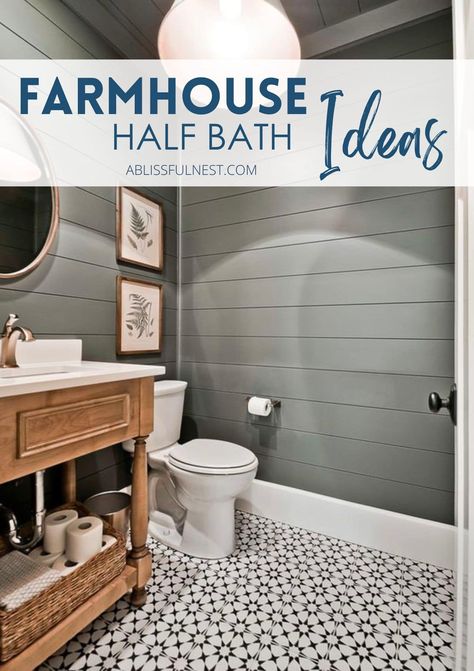 Shiplap Half Bathroom, Farmhouse Half Bathroom Ideas, Half Bathroom Ideas Farmhouse, Rustic Half Bathroom Ideas, Farmhouse Half Bathroom, Farmhouse Half Bath, Half Bath Ideas, Dining Table Decor Centerpiece, Summer Table Decor