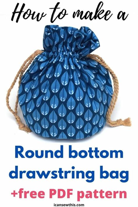 Handicrafts Ideas, Drawstring Bag Diy, Bag Free Pattern, Drawstring Bag Tutorials, Drawstring Bag Pattern, Beginners Sewing, Leather Drawstring Bags, Simple Sewing, Free Sewing Pattern