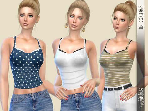 The Sims Resource - Olivia tank top Sims3 Cc, Clothes Coquette, Sims Background, Lacy Tank Top, Stripped Tank Top, Sims Clothes, Background Characters, Simple Tank Tops, Kids Tank Tops