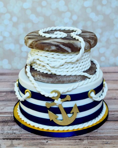 Cakes For Friends, Happy Birthday To A Friend, Nautical Birthday Cakes, Happy Birthday Marines, Marine Cake, Nautical Wedding Cakes, Two Tiered Cake, Navy Birthday, Striped Cake