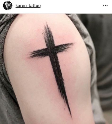 Cross Tattoo On Shoulder, Portugal Tattoo, Cool Cross Tattoos, Black Cross Tattoos, Cross Shoulder Tattoos, Scratch Tattoo, Watercolour Tattoo Men, Crucifix Tattoo, Best Cover Up Tattoos