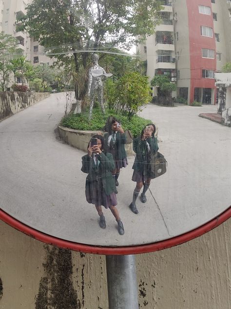 #mirrorselfie #friends #aesthetic #school #uniform #dps Dps School Aesthetic, Aesthetic School Uniform, Dps Aesthetic, Dps School, Manifestations Board, Golden Blouse, Aesthetic School, School Uniform Outfits, Cool Captions