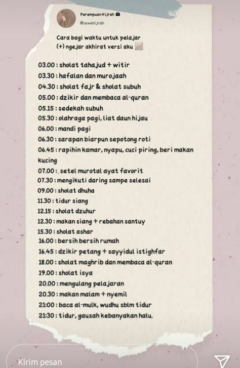 Jadual Belajar Aesthetic, Jadwal Harian Produktif, Daily Routine Schedule Muslim, Islamic Timetable, Jadwal Harian, Prayer Timetable, Wallpaper Ayat, Capricorn Design, Hijrah Islam