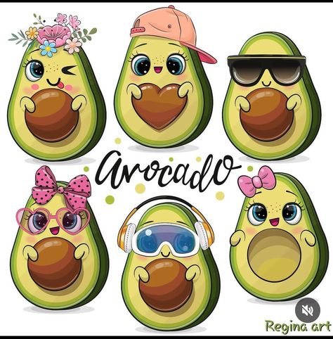 Avocado Cartoon Cute, Avocado Drawing, Baby Birth Cards, Avocado Cartoon, Ribbon Crafts Diy, Belly Painting, Nail Art Disney, Cute Doodles Drawings, Kawaii Doodles