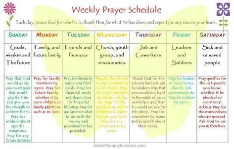 Weekly Prayer Schedule, Prayer Schedule, Prayer Calendar, Prayer Guide, Beauty For Ashes, Prayer Closet, Prayer Times, Prayer Room, Prayer Board