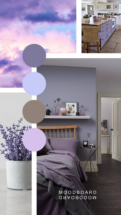 Purple Bedroom Color Scheme, Purple Bedroom Walls, Lavender Moodboard, Colour Combinations Interior, Lilac Room, Lilac Bedroom, Lavender Bedroom, Purple Bedroom Decor, Lavender Room