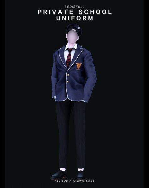 BED_TS4 M private school uniform Download (Exclusive) female ver & hat here (free) Private School Uniforms, Sims 4 Men Clothing, Los Sims 4 Mods, House Design Interior, Sims 4 House, Men's Uniform, Sims 4 Male Clothes, Sims 4 Traits, Party Outfit Men