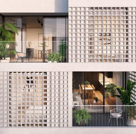 Boutique Apartment, Breeze Block Wall, House Outer Design, Small Balcony Design, Tropical Architecture, Apartment Projects, Lan Can, Apartment Aesthetic, House Outside Design