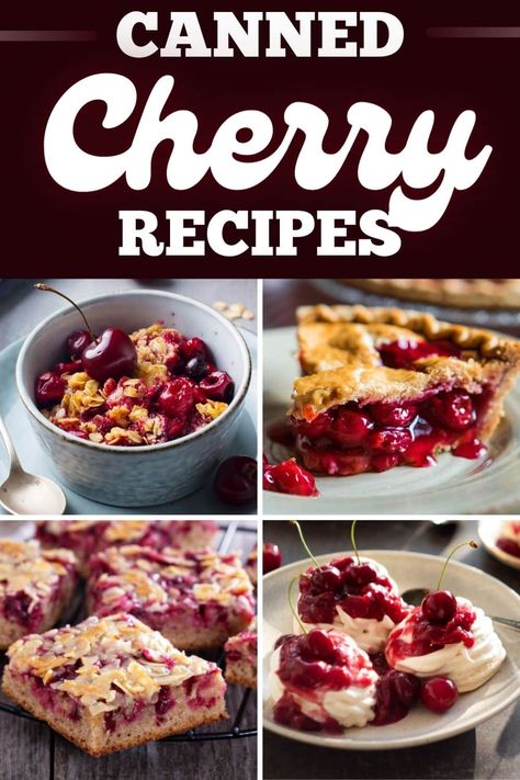 These canned cherry recipes result in the most delicious treats! From cheesecake to pie to cobbler, canned cherries are an easy way to whip up desserts. Canned Cherry Recipes, Cherry Pie Filling Recipes Desserts, Cherry Recipes Canning, Canned Cherry Pie Recipe, Cherry Pie Filling Recipes Easy, Cherry Filling Recipes, Sweet Cherry Recipes, Easy Cherry Cobbler, Cherry Crisp Recipe