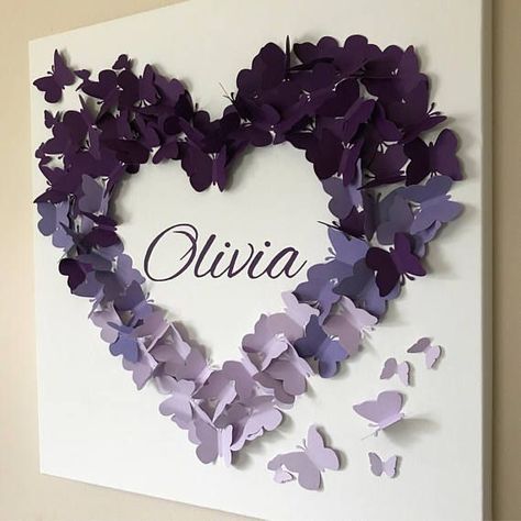 Butterfly Wall Art Diy, Ombre Butterfly, Wall Art Diy Paint, Desain Quilling, Wall Art Personalized, Flower Shadow Box, Butterfly Baby Shower, Ombre Design, Paper Butterfly