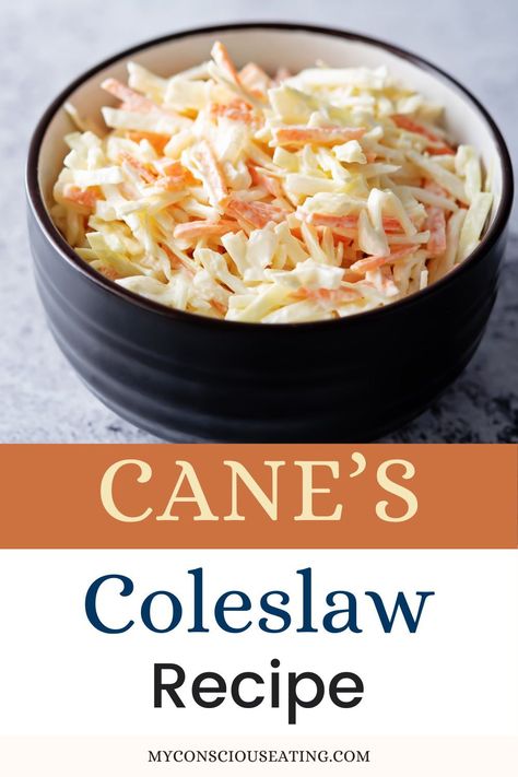 My take on Cane's Coleslaw is a crisp, tangy triumph that's the perfect companion to any meal. It's the fresh, light dressing that makes this slaw stand out from the rest! #CanesColeslaw #ColeslawRecipe Canes Coleslaw Recipe Copycat, Raising Canes Coleslaw Recipe, Canes Coleslaw Recipe, Slaw Dressing, Bbq Side Dishes, Coleslaw Dressing, Raising Canes, Homemade Coleslaw, Fresh Salad Recipes