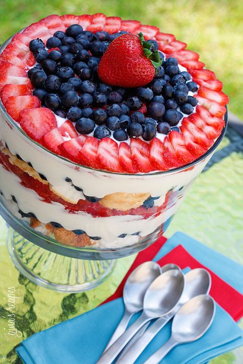 4th of July Recipes | The 36th AVENUE Snickers Torte, Blueberry Trifle, Berry Trifle, 4th Of July Desserts, Fourth Of July Food, Trifle Recipe, Oreo Dessert, God Mat, Monkey Bread