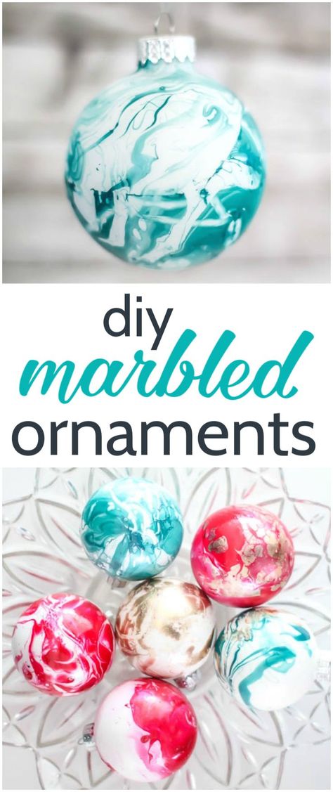 Quick and easy DIY marbled ornaments. These ornaments are gorgeous and so easy to make. The secret to their perfect finish is nail polish in any color scheme you want. Marbled Ornaments, Inexpensive Diy Christmas Gifts, Christmas Ball Ornaments Diy, Marble Ornaments, Unusual Christmas Decorations, Nail Polish Marbling, Homemade Christmas Presents, Ornaments Diy Kids, Homemade Christmas Crafts