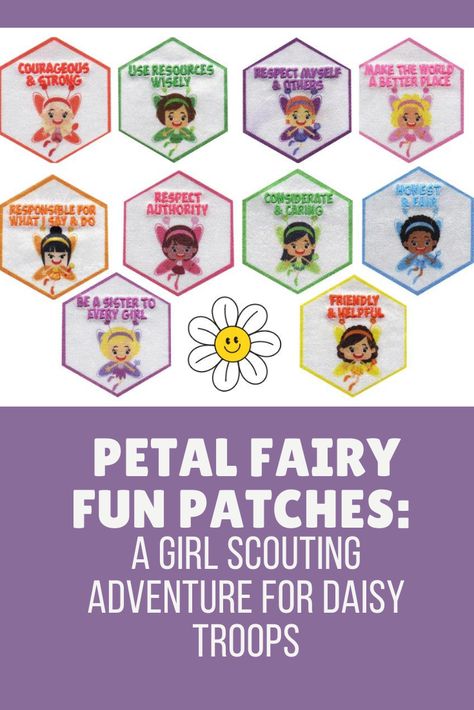 Magical adventures for your Daisy troop with the Petal Fairy Fun Patches! Explore activities, crafts, and games that connect to Girl Scout values. Daisy Scout Activities, Girl Scout Daisy Badges, Girl Scouts Daisy Activities, Girl Scout Daisy Activities, Girl Scout Fun Patches, Daisy Troop, Girl Scout Patches, Fun Patches, Girl Scout Daisy