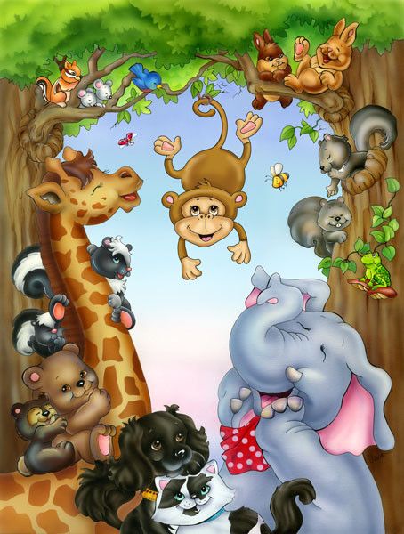 Animals Chair Illustration, Animal Mural, Woodland Critters, Fun Illustration, Wallpaper Mural, Jungle Animals, Cool Artwork, Beautiful Artwork, Mural Wallpaper