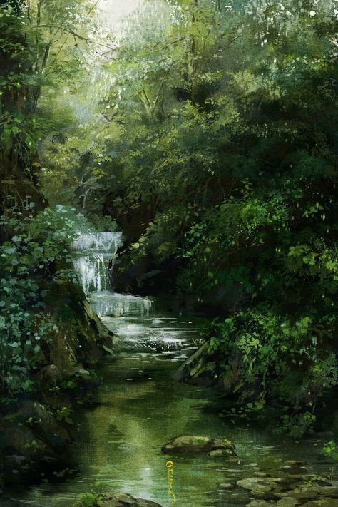 Waterfall Wallpaper, Waterfall Paintings, Waterfall Art, River Painting, Mystical Forest, Perspective Art, Landscape Art Painting, Forest Painting, Spring Painting