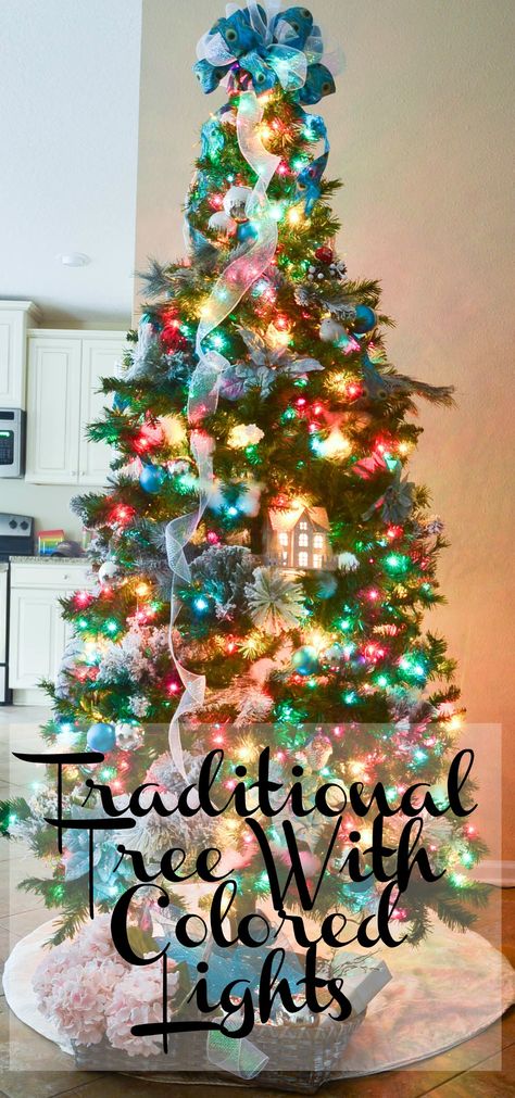 Traditional Christmas Tree With Colored Lights Multi Colored Light Christmas Tree Ideas, Colored Light Christmas Tree Ideas, Colored Lights Christmas Tree, Christmas Tree With Colored Lights, Colored Lights Christmas, Tree With Colored Lights, Christmas Tree Colored Lights, Christmas Tree With Coloured Lights, Colored Christmas Lights