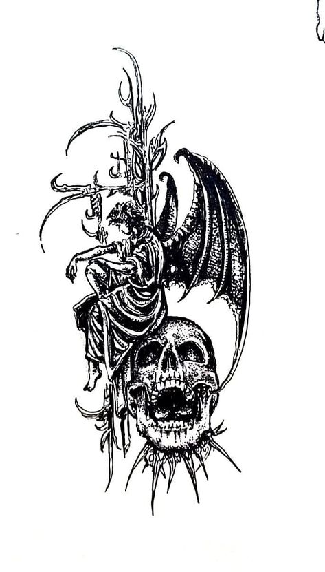 Dark Fantasy Tattoo Design, Dark Fantasy Tattoo, Sigilism Tattoo, Dragon Tattoo Art, Sigil Tattoo, Wicked Tattoos, Scary Tattoos, Half Sleeve Tattoos For Guys, Creepy Tattoos