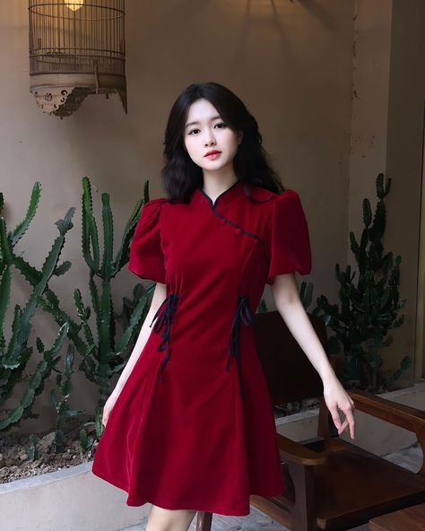 Red Outfit Korean, Sunday Dress Outfit, Burmese Dress, Korean Wedding Photography, Korean Tops, Fashion Terms, Sunday Dress, Old Fashion Dresses, Easy Trendy Outfits