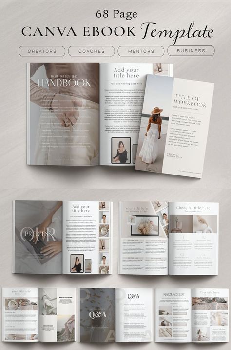 Minimal Canva E-book Course Creator Template Photobooks Design, Best Canva Templates, Free Business Logo, Minimal Website Design, Minimal Website, Website Canva, Catalogue Design, Business Model Canvas, Book Templates