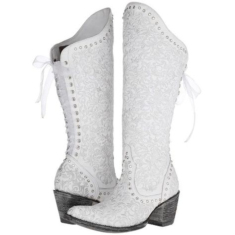 Old Gringo Ice Bride Women's Boots ($810) ❤ liked on Polyvore featuring shoes, boots, knee-high boots, leather boots, vintage western boots, knee high leather boots, knee high lace up boots and lace up cowboy boots Mode Country, Cowgirl Boots Wedding, Wedding Cowboy Boots, Classic Black Boots, Wedding Shoes Boots, Cowgirl Wedding, Country Shoes, White Cowboy Boots, Bridal Boots