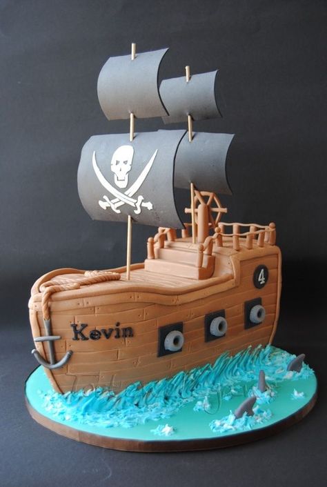 Pirate Ship Cake — Children's Birthday Cakes Pirate Ship Cake, Pirate Cakes, Pirate Birthday Cake, Pirate Ship Cakes, Ship Cake, Pirate Party Ideas, Nautical Cake, Travel Cake, Cake Templates