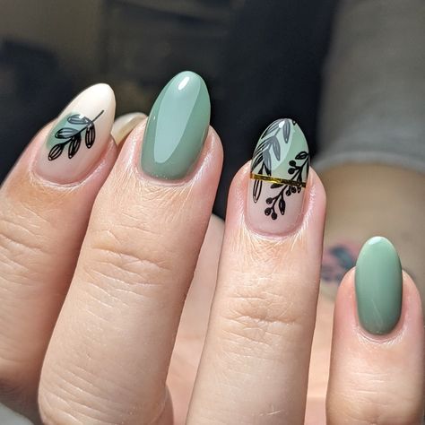 Sage Green Nail Ideas, Succulent Nails, Sage Green Nail, Sage Green Nails, Green Nail Ideas, Popular Nail Colors, Dark Green Nails, Light Blue Nails, Different Nail Shapes