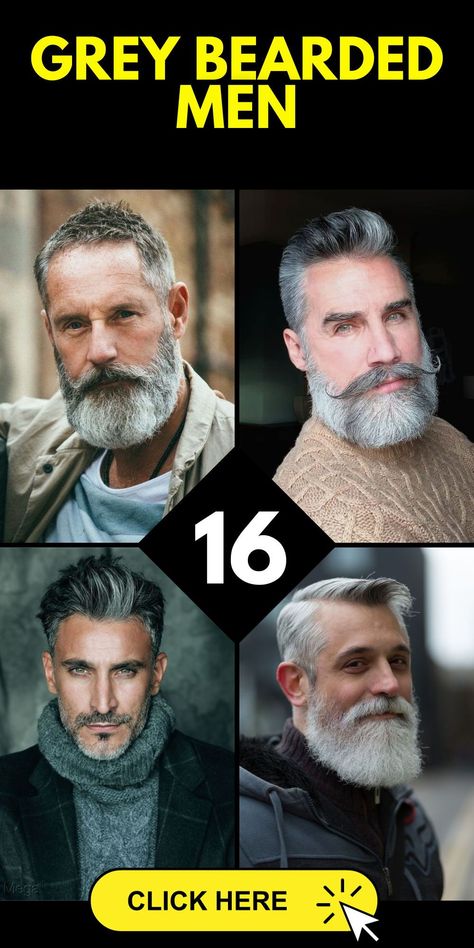 Grey bearded men often opt for beard styles that highlight their gray hair, choosing shapes and lengths that accentuate their facial features. These styles vary from short and well-trimmed to long and full, each offering a unique way to celebrate the natural aging process with elegance and style. Gray Bearded Men, Men With Grey Hair And Beards, Beard And Mustache Styles For Men, Medium Length Beard Styles, Long Beard Styles For Men Shape, Mens Hairstyles With Beard Long Hair, Gray Beards Older Man, Beard Shapes For Men, Men Beard Style Ideas