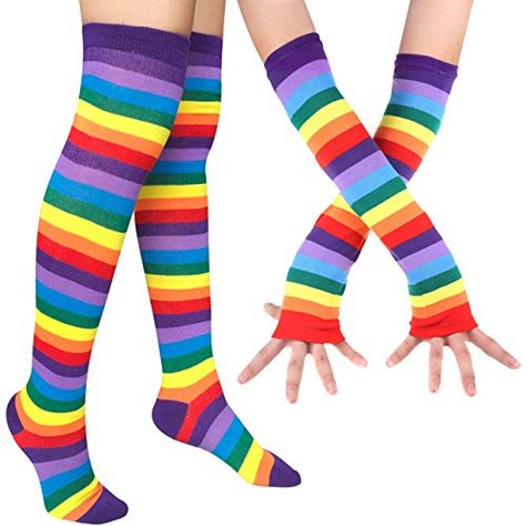 $19.99 >>> Find out more about the great product at the image link. (This is an affiliate link) Mermaid Socks, Striped Thigh High Socks, Striped Knee High Socks, Striped Gloves, Garter Belt Lingerie, Rainbow Leggings, Rainbow Socks, Soft Gloves, Rainbow Outfit