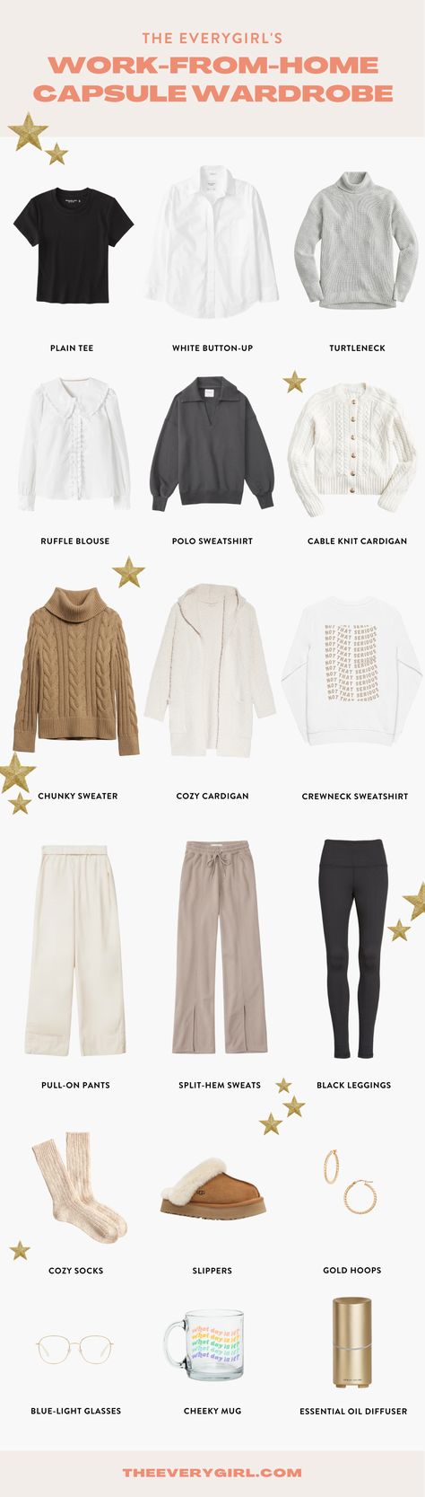 Work From Home Capsule Wardrobe, Home Outfit Women, Office Capsule Wardrobe, Clothes Capsule Wardrobe, Comfy Office, Minimalist Wardrobe Essentials, Wfh Outfits, Office Fits, Capsule Wardrobe Women