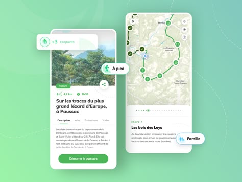 Dorie - Interactive and ecotourism walks by Aymeric Delpeuch Walking App, Computer Science Programming, Apps Design, Tech Aesthetic, Park Güell, Ui Design Inspiration, Travel App, Ui Inspiration, Computer Science