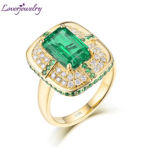 Solid 18K Yellow Gold Green Emerald Wedding Diamonds Rings Good Quality Genuine Gemstone Fine Jewelry for Women Promised Gift Pink Sapphire Ring Engagement, Diamonds Rings, Green Emerald Ring, Emerald Wedding, Engagement Ring Sizes, Ruby Sapphire, Citrine Crystal, Engagement Bands, Crystal Ring