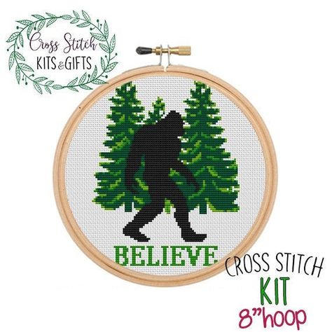 Sasquatch Cross Stitch Pattern, Bigfoot Cross Stitch Pattern, Sasquatch Cross Stitch, Bigfoot Cross Stitch, Believe Cross Stitch, Stitch Sayings, Bamboo Embroidery, Birthday Embroidery, Xmas Projects