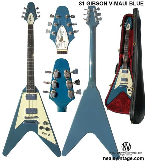 Vintage Guitars-1981 Gibson Flying V-Maui Blue. Smashing Guitar, V Guitar, Flying V Guitar, Gibson Flying V, Bass Guitar Lessons, Signature Guitar, Learning Guitar, Guitar Finishing, Gibson Guitar