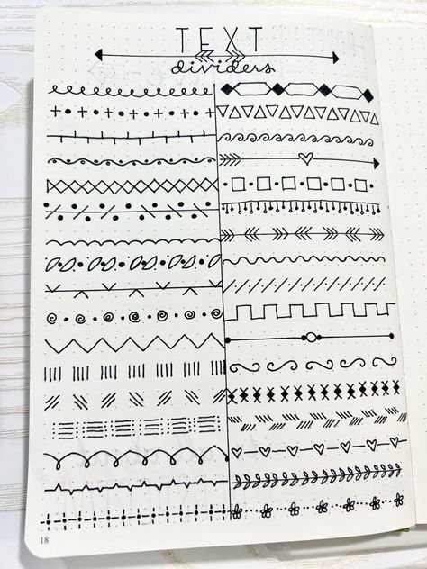 Edge Doodles, Boarder Doodles, School Sketches Doodles, Bujo Elements, Bujo Decoration, Bujo Borders, Border Doodles, Bullet Journal Lines, Handlettering Fonts