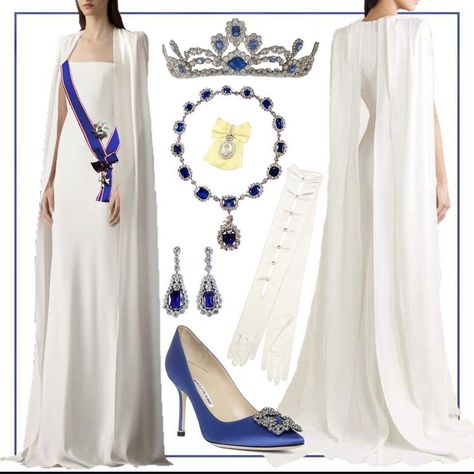 Queen Outfits Royal, Verano Aesthetic, Lovers Knot Tiara, Princess Diana Dresses, Tiara Necklace, Sapphire Dress, Lovers Knot, Coronation Dress, Outfit Verano