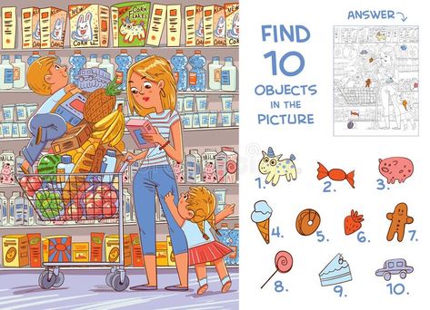 Find objects in the picture. Mother and two young children are shopping in a supermarket. Find 10 objects in the picture. Puzzle Hidden Items. Mother and two stock illustration Bird Of Prey Tattoo, Hidden Picture Games, Speaking Activities English, Find The Hidden Objects, Dinosaur Activities Preschool, Hidden Picture Puzzles, Children Puzzle, Self Esteem Activities, Picture Puzzle